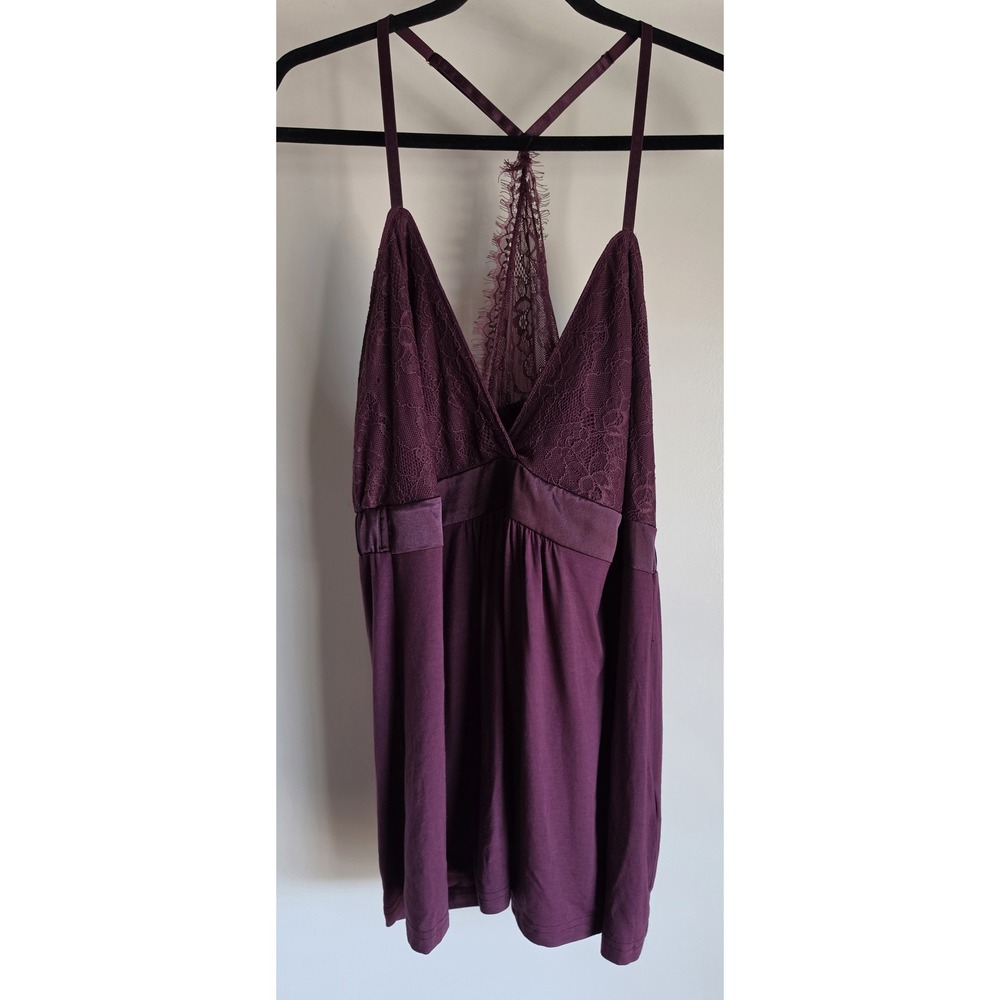NWT City Chic Chemise XL 22 Sleeveless V-Neck Purple Solid Lingerie Slip Lace